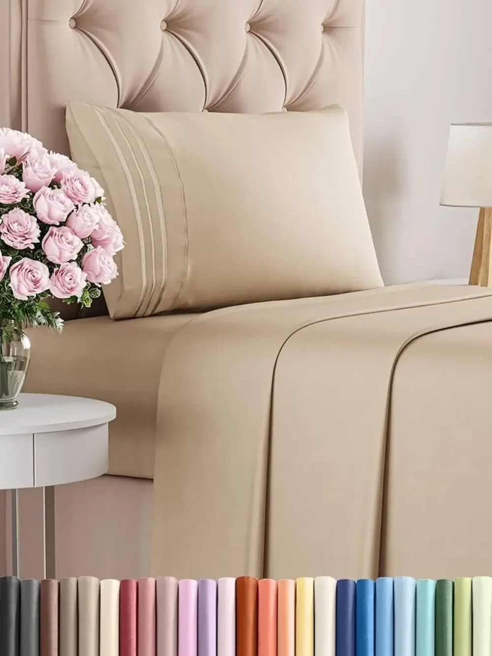 New Twin 3 Piece Cream Sheet Set Deep Pockets Comfy Breathable Cooling Bedding